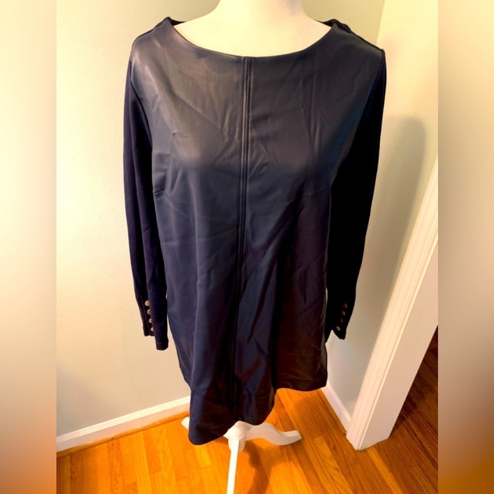 Chico's navy faux leather tunic, size 2 (US L)